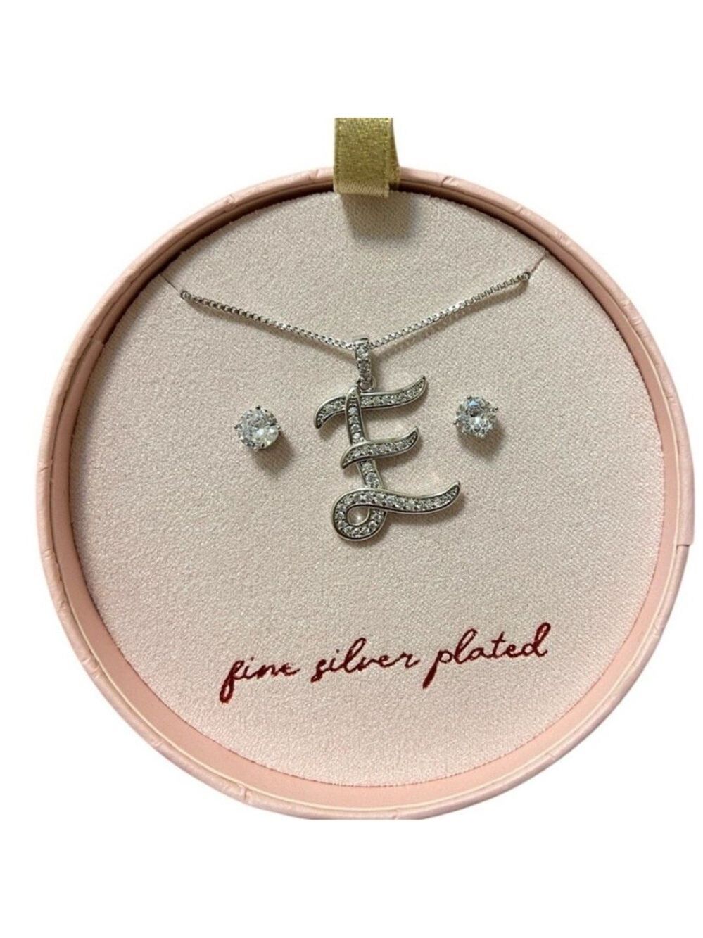 Silver Plated Initial Necklace and Earring Set NWT